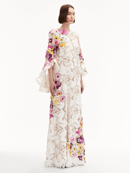 Orchid Embroidered Guipure Caftan
Side View