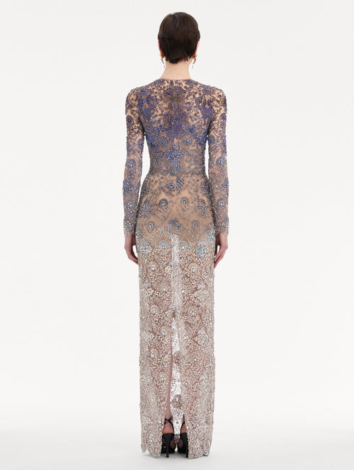 Ombre Crystal Embroidered Gown Back View