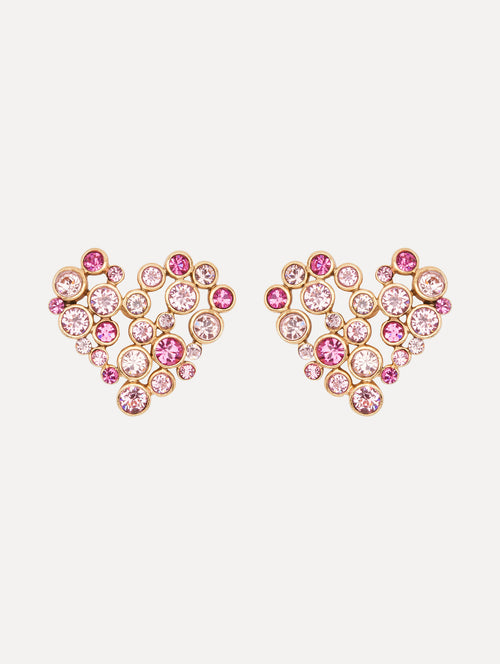 Crystal Heart Clip-On Earrings Front View