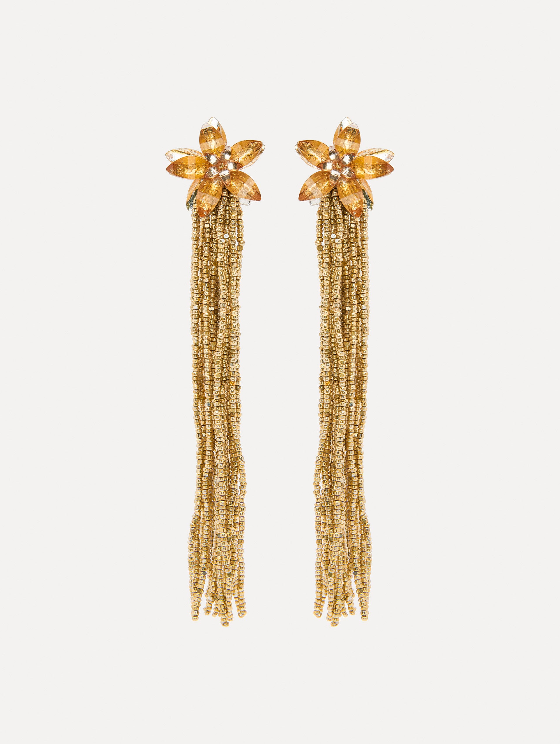 Crystal Flower Tassel Earrings Front View