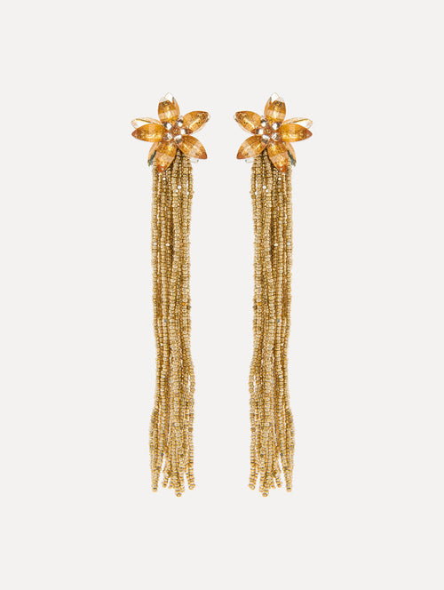 Crystal Flower Tassel Earrings Front View