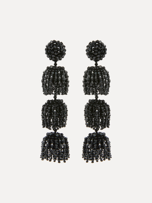 Beaded Triple Layer Clip-On Earrings Front View