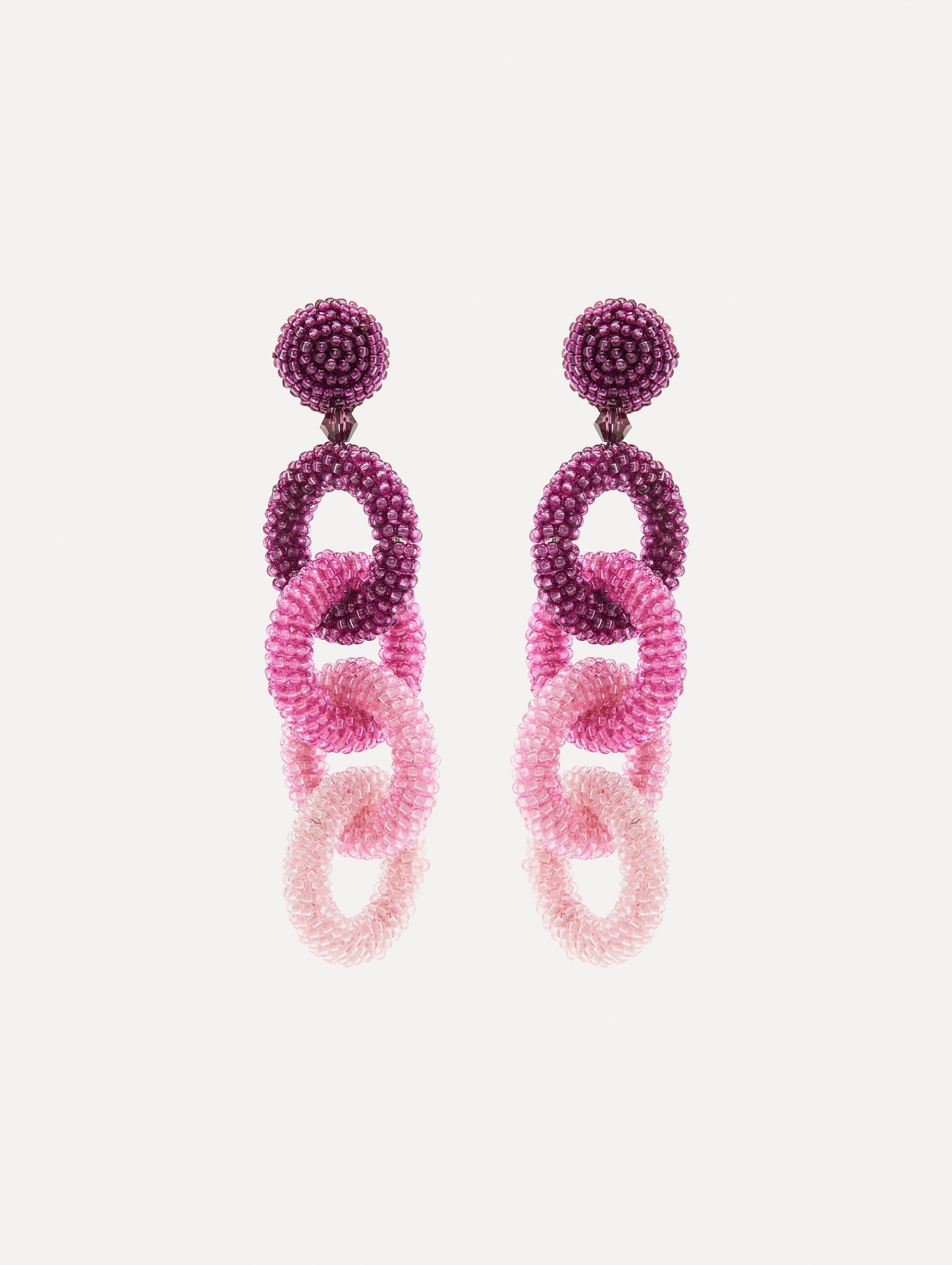 Beaded Chain-Link Clip-On Earrings Front View