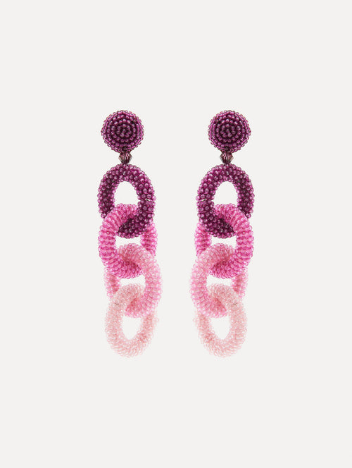 Beaded Chain-Link Clip-On Earrings Front View