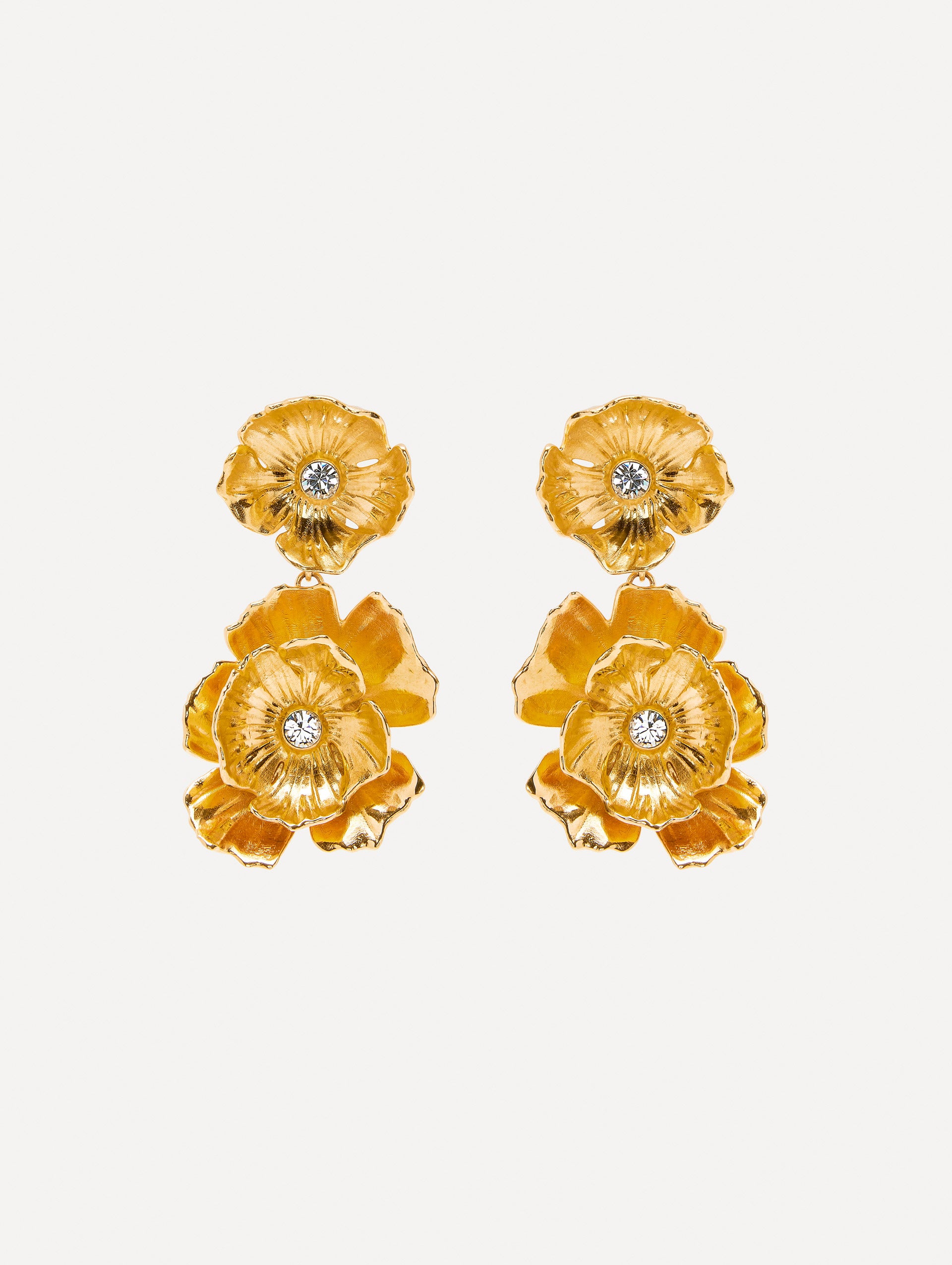 Double Dangling Flower Earrings Front View