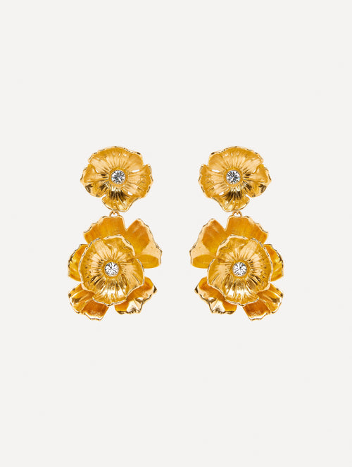 Double Dangling Flower Earrings Front View