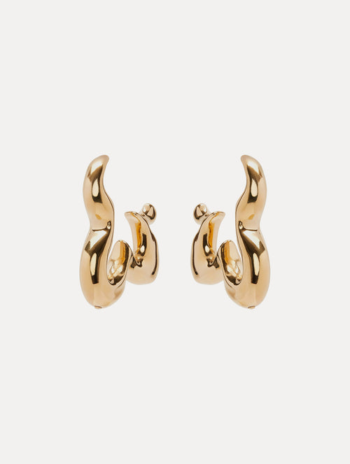 Gold Abstract Flower Hoop Earrings Side View