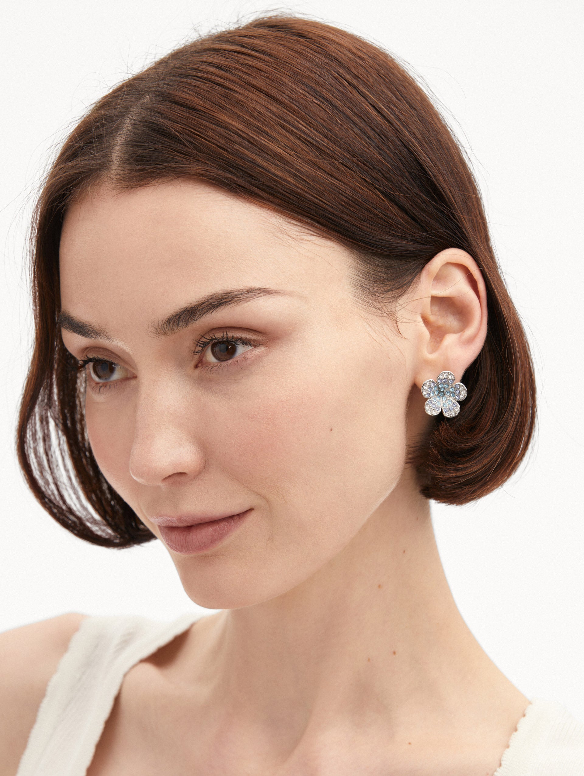 Crystal Flower Stud Earrings Front View