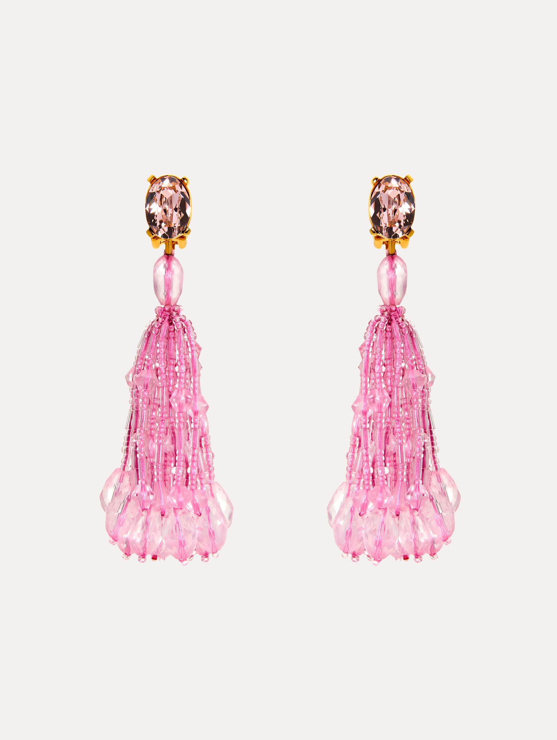 Beaded Tassel Clip-On Earrings Front View