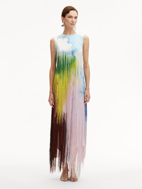 Abstract Watercolor Fringe Cocktail Dress Front View