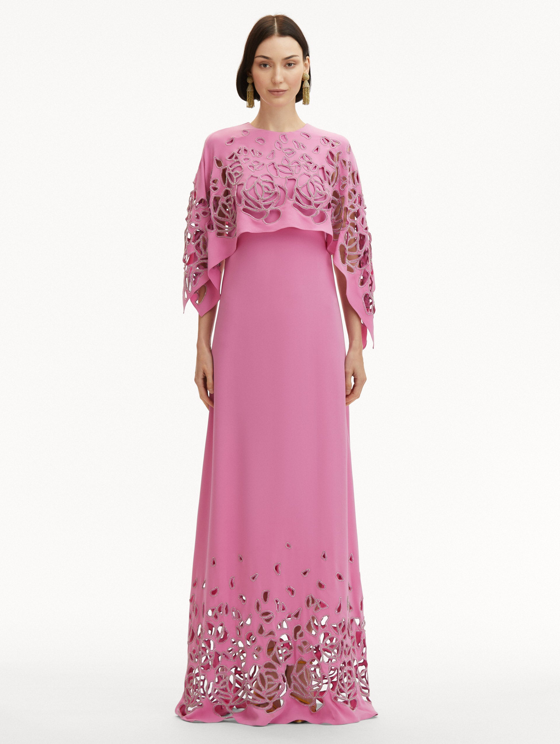 Rose Embroidered Cape Caftan Front View