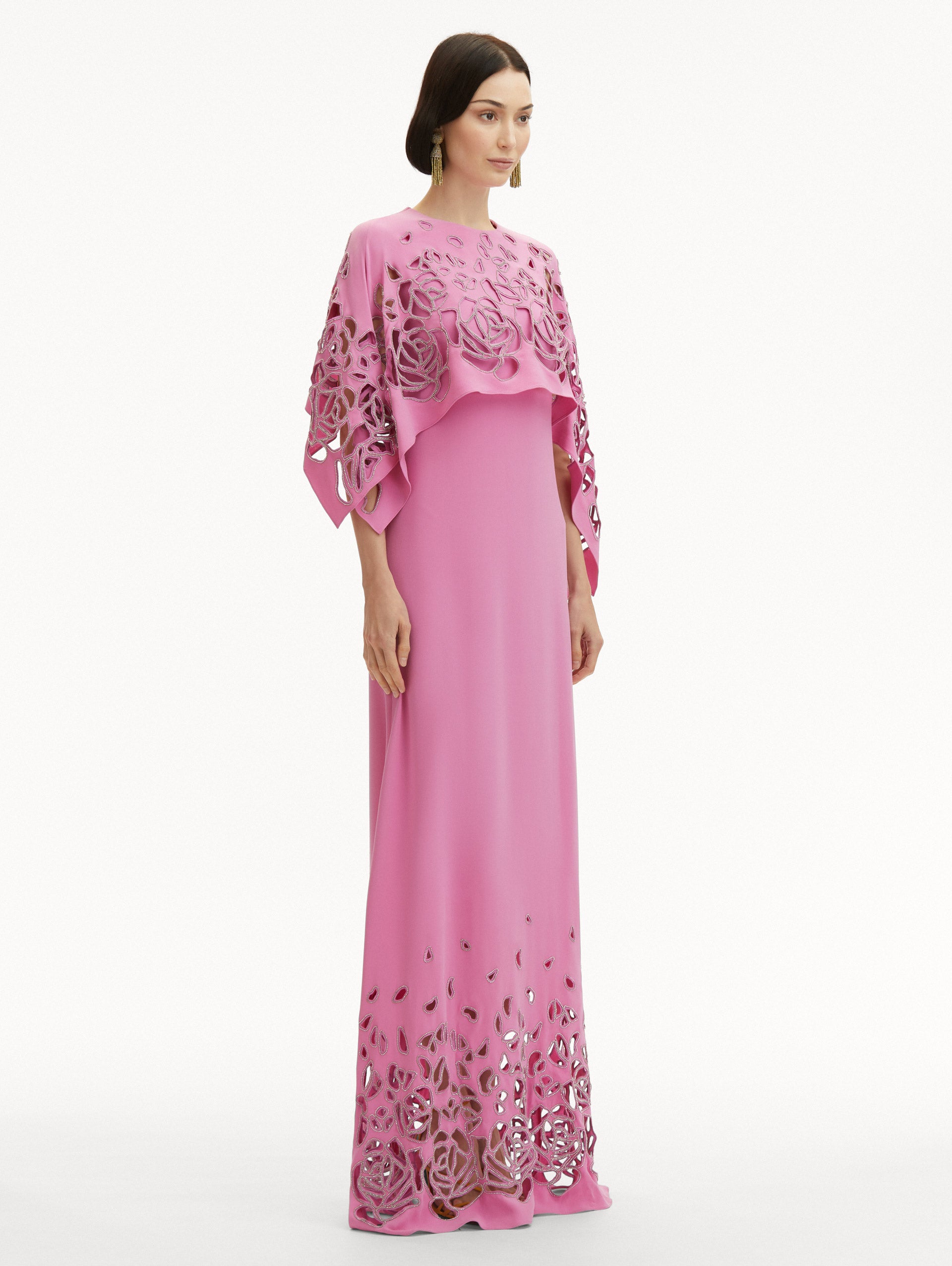 Rose Embroidered Cape Caftan Side View