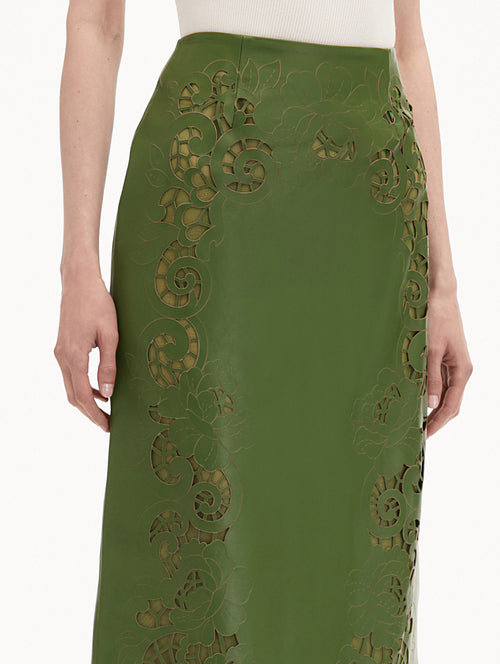 Laser Cut Floral Leather Pencil Skirt Zoom View