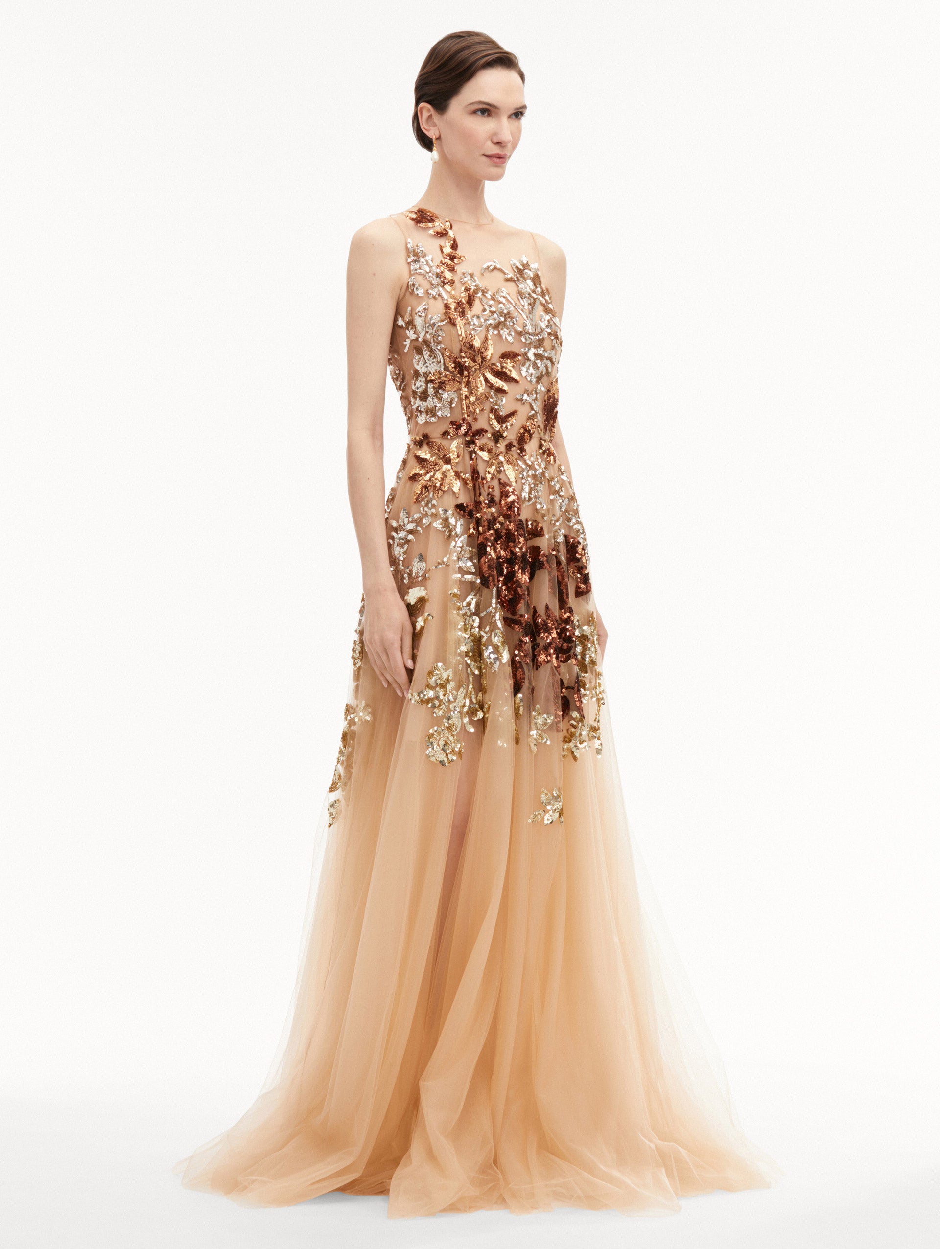 Ombré Sequin Peony Gown Side View