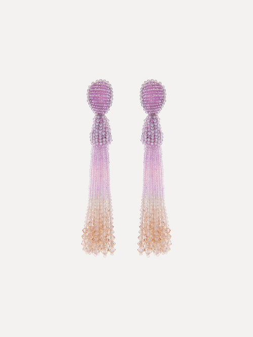 Beaded Ombré Tassel Clip-On Earrings Front View