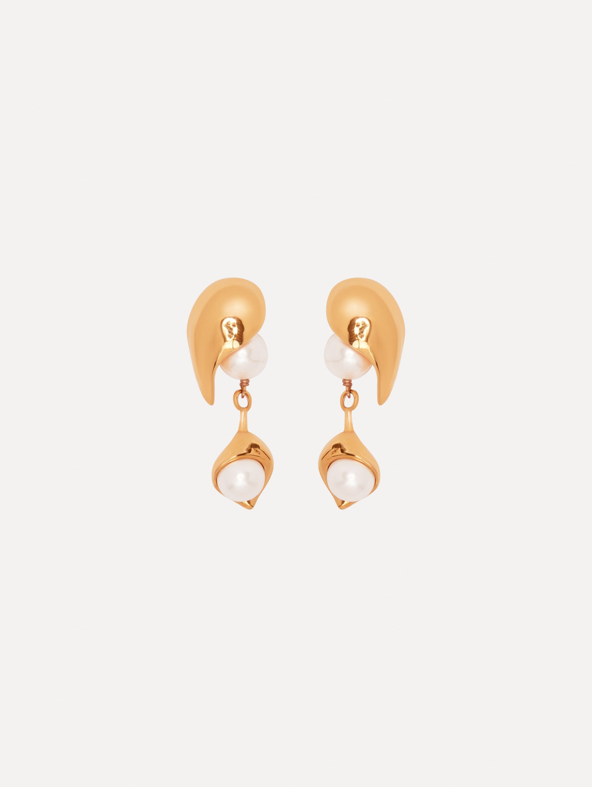 Abstract Leaf Pearl Drop Earrings Front View