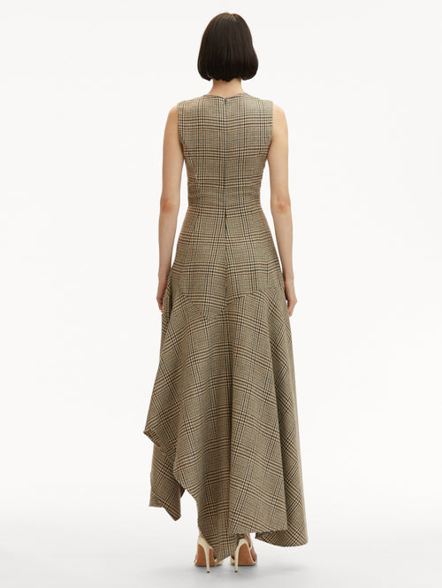 Peony Guipure Appliqué Plaid Jewel Neck Dress Back View