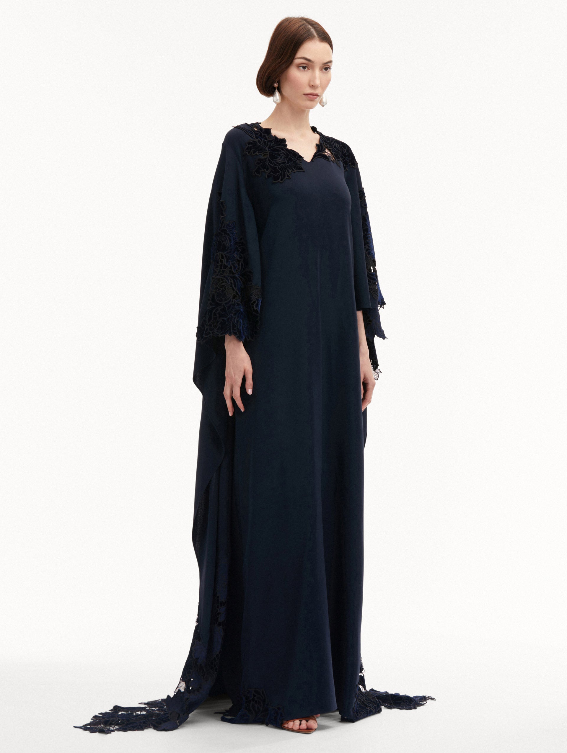 Peony Velvet Guipure Caftan Side View