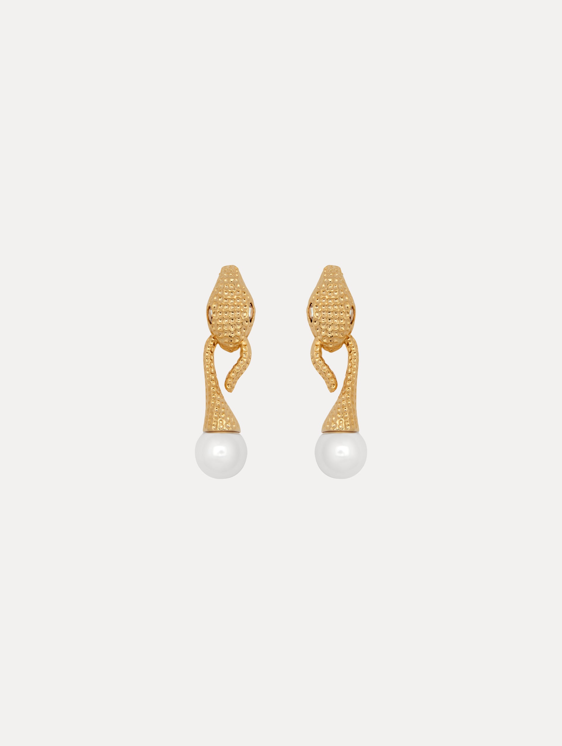 Snake Pearl Drop Clip-On Earrings Front View