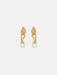 Snake Pearl Drop Clip-On Earrings Front View