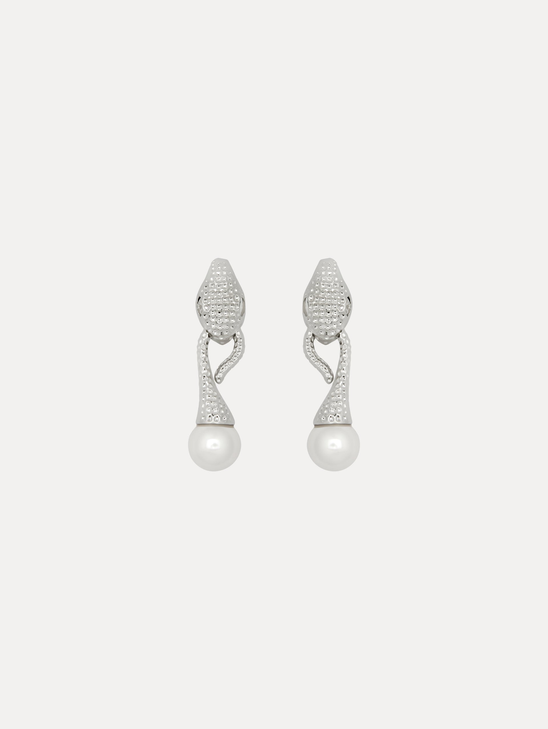 Snake Pearl Drop Clip-On Earrings Front View