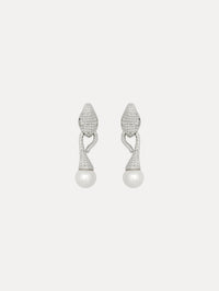 Snake Pearl Drop Clip-On Earrings Front View