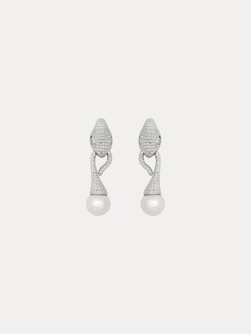 Snake Pearl Drop Clip-On Earrings Front View