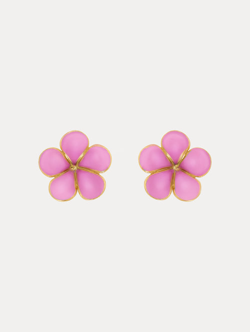 Enamel Flower Stud Earrings Front View