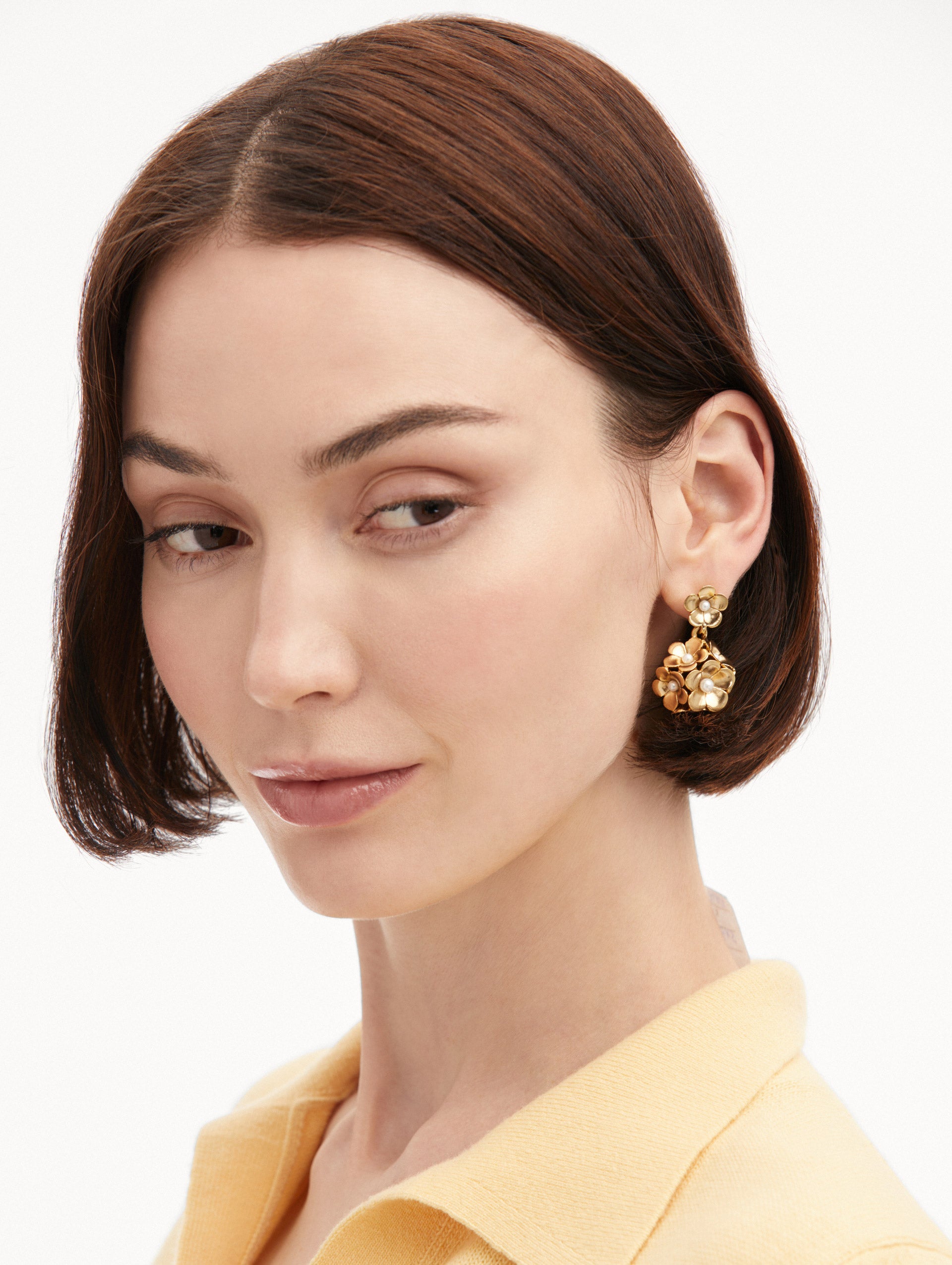 Enamel Flower Drop Clip-On Earrings Front View