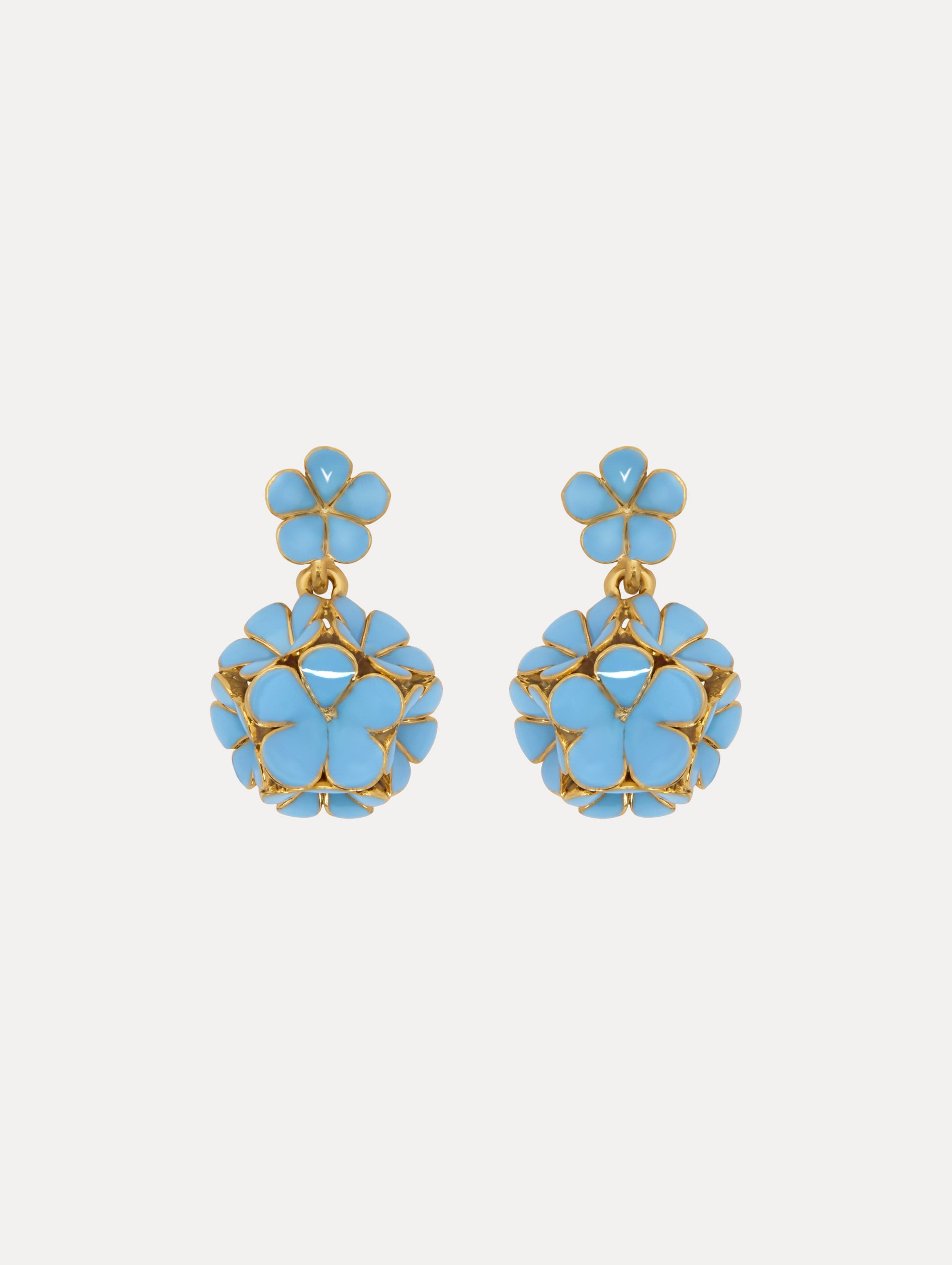 Enamel Flower Drop Clip-On Earrings Front View