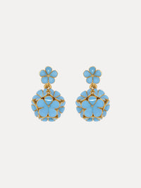 Enamel Flower Drop Clip-On Earrings Front View