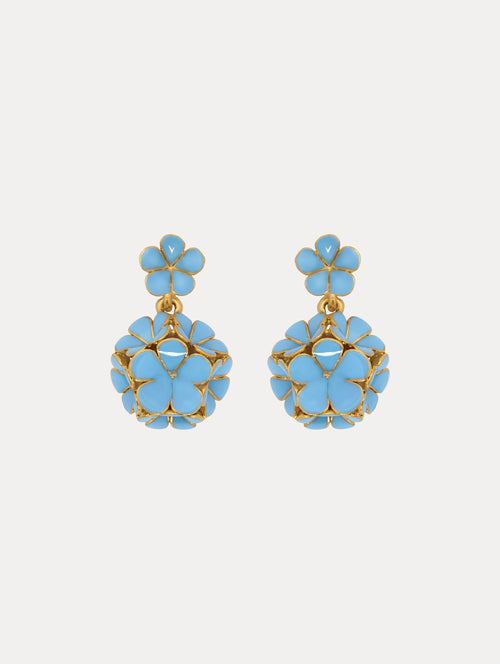 Enamel Flower Drop Clip-On Earrings Front View