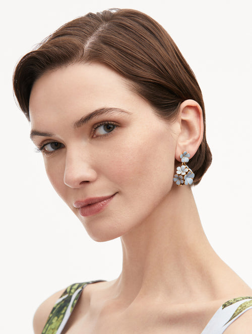 Enamel Flower Drop Clip-On Earrings Front View