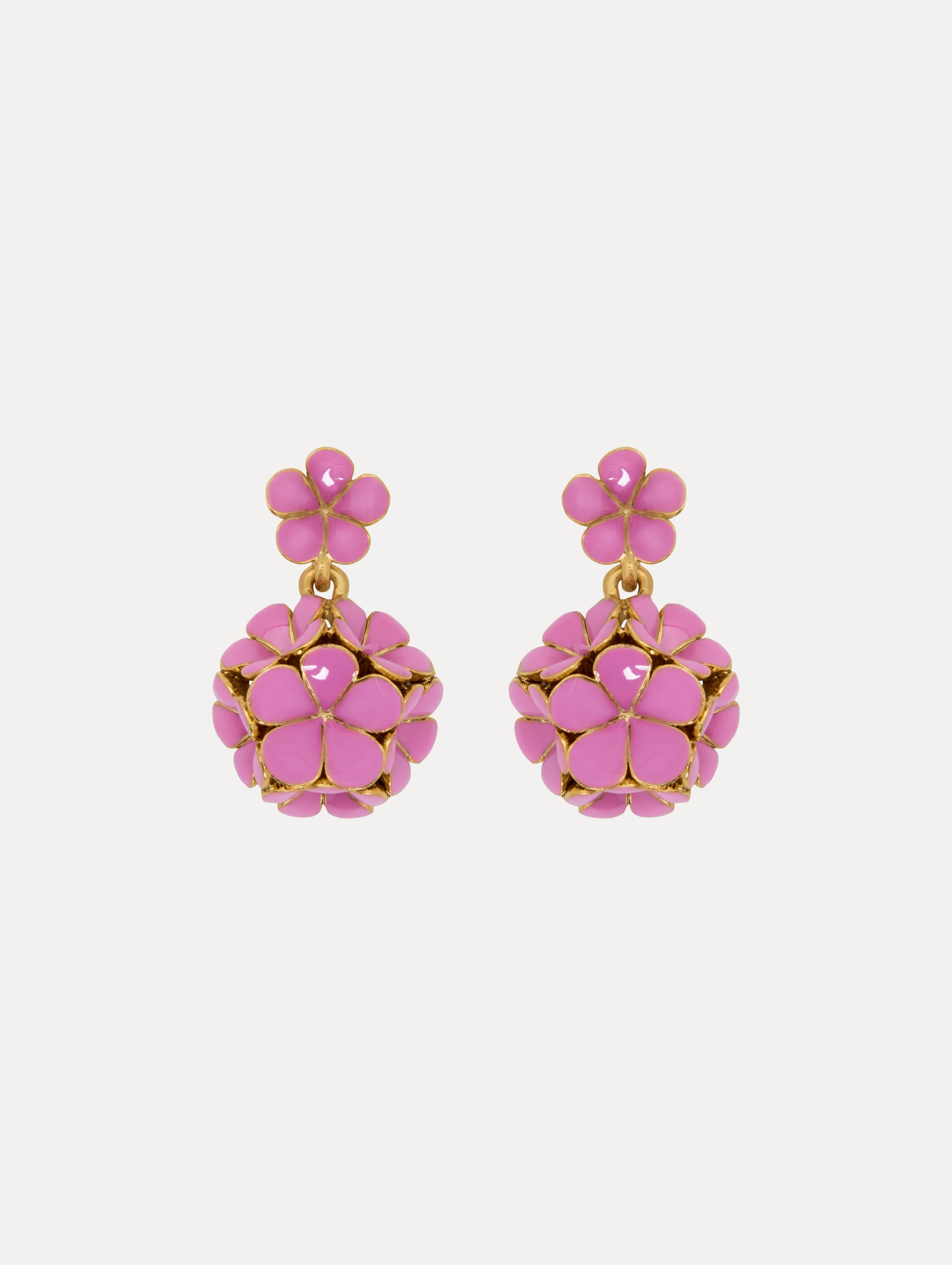 Enamel Flower Drop Clip-On Earrings Front View