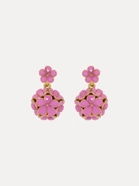 Enamel Flower Drop Clip-On Earrings Front View