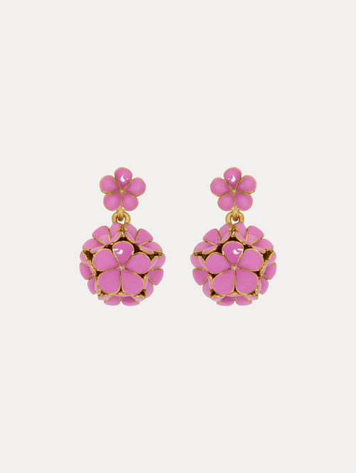 Enamel Flower Drop Clip-On Earrings Front View