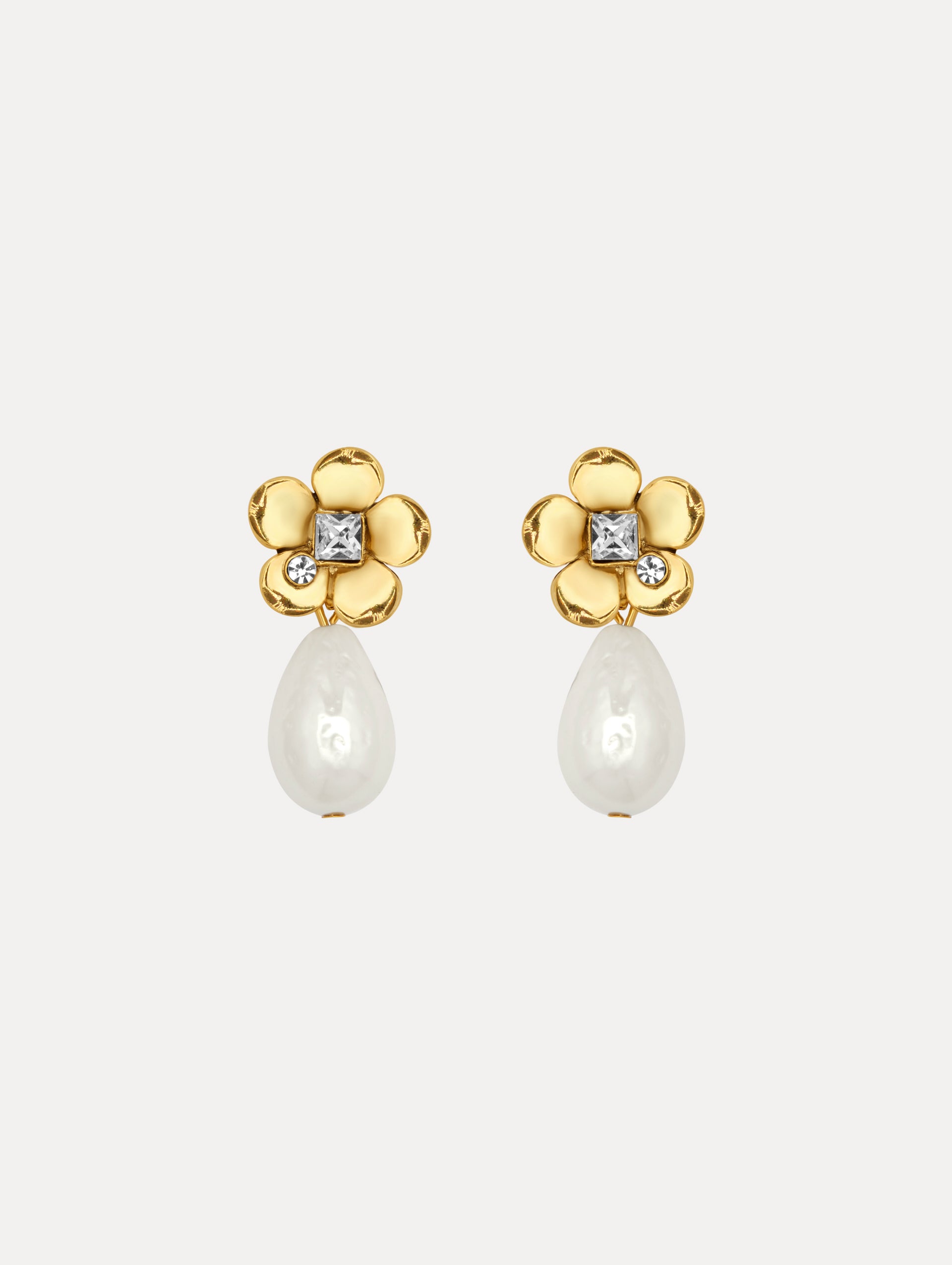 Flower Pearl Drop Earrings Front View