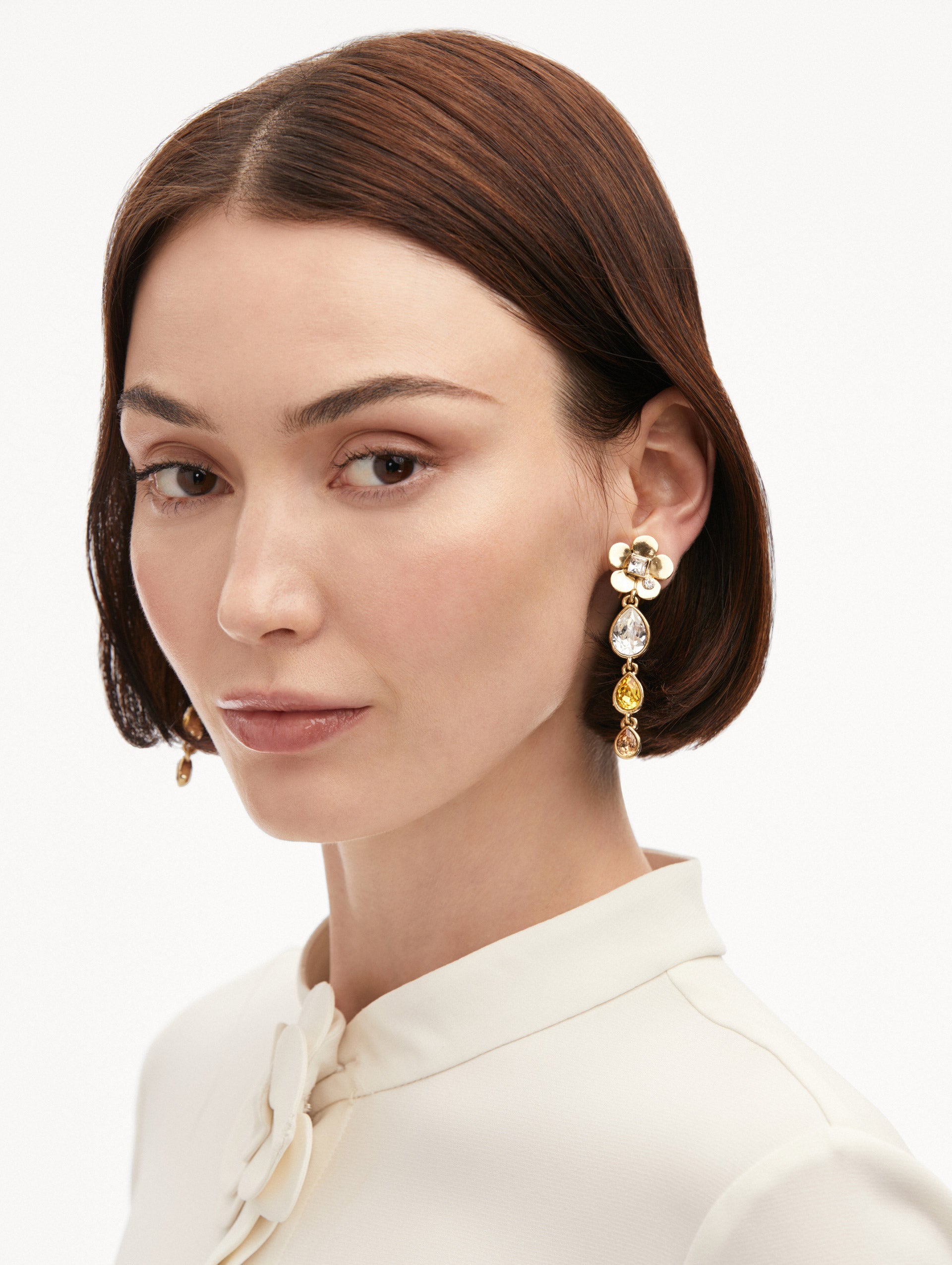 Flower Teardrop Clip On Earrings