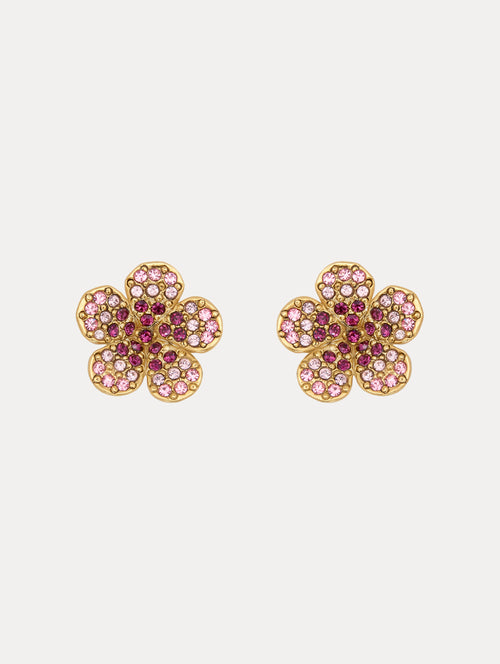 Crystal Flower Stud Earrings Front View