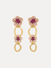 Crystal Flower O Drop Earrings Front View