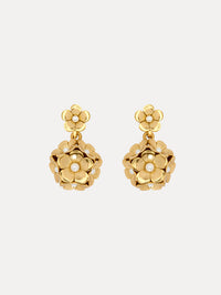 Enamel Flower Drop Clip-On Earrings Front View