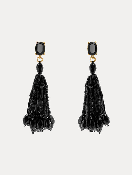 Beaded Tassel Clip-On Earrings Front View