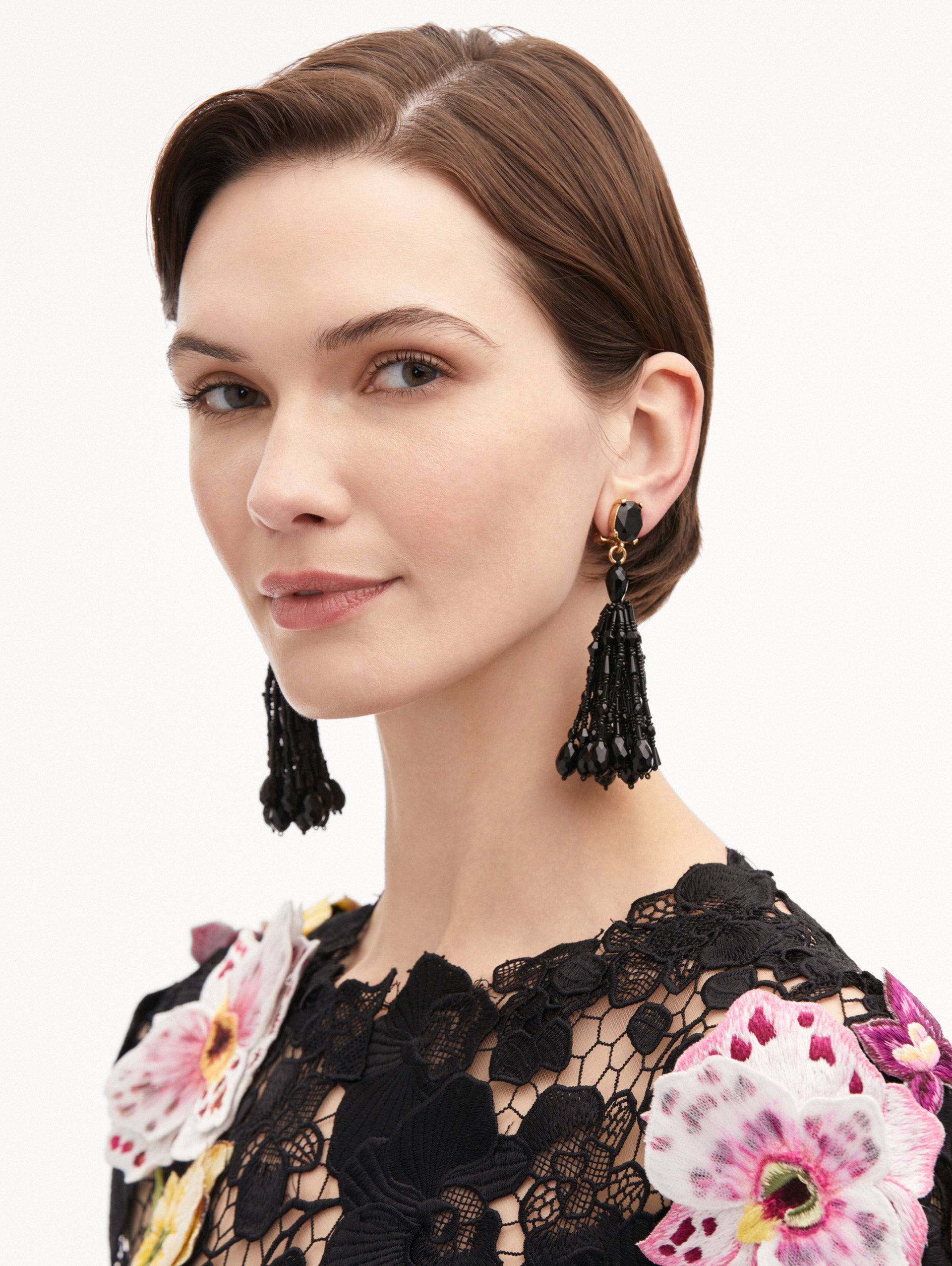 Beaded Tassel Clip-On Earrings Front View