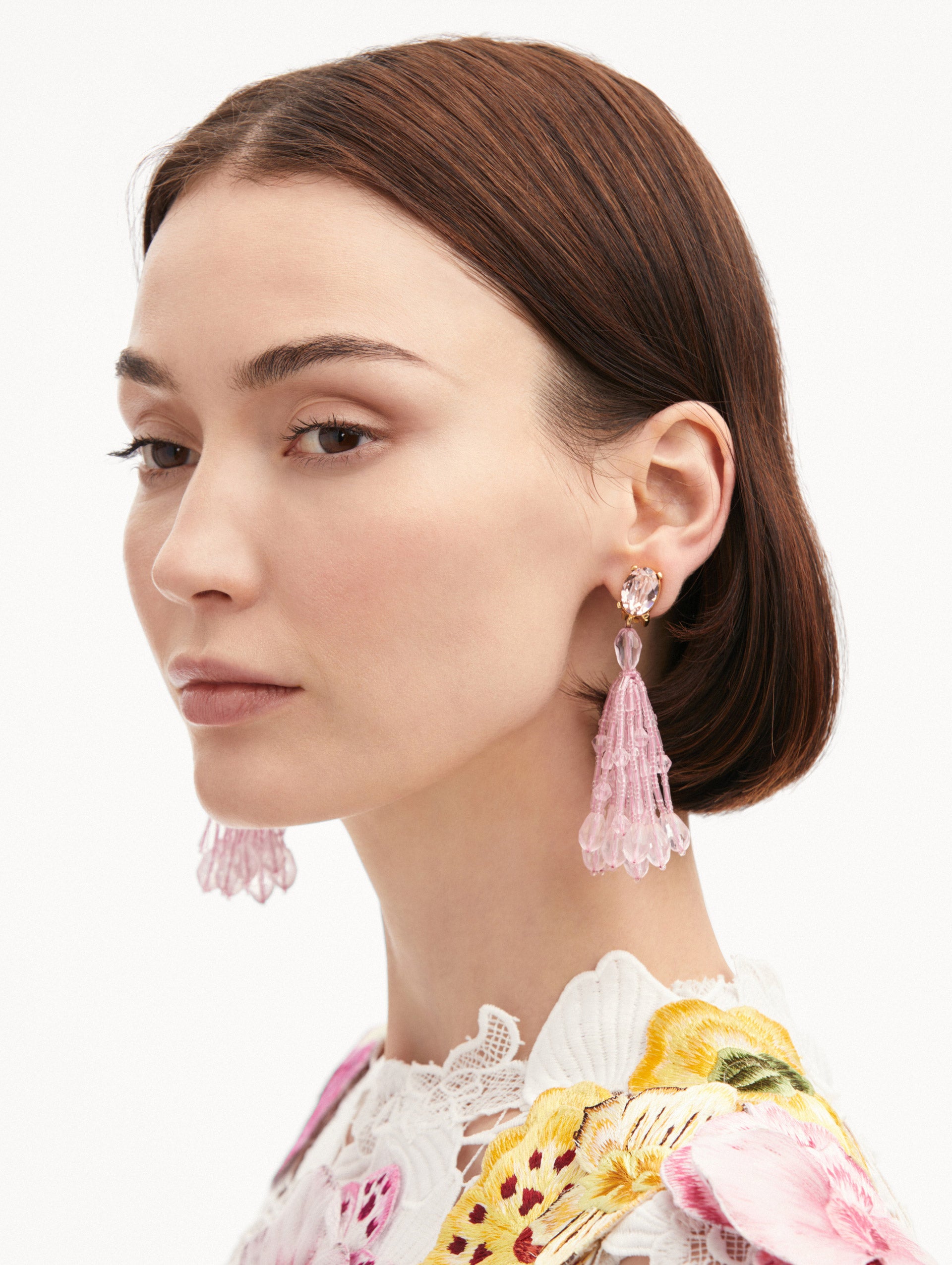 Beaded Tassel Clip-On Earrings Front View