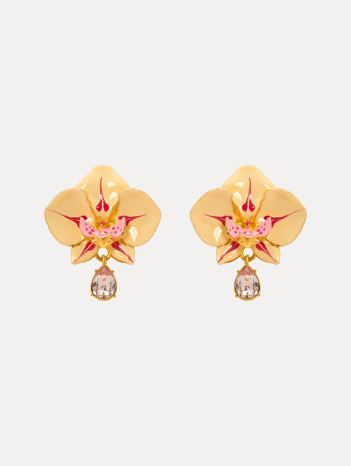 Watercolor Orchid Clip-On Earrings Front View