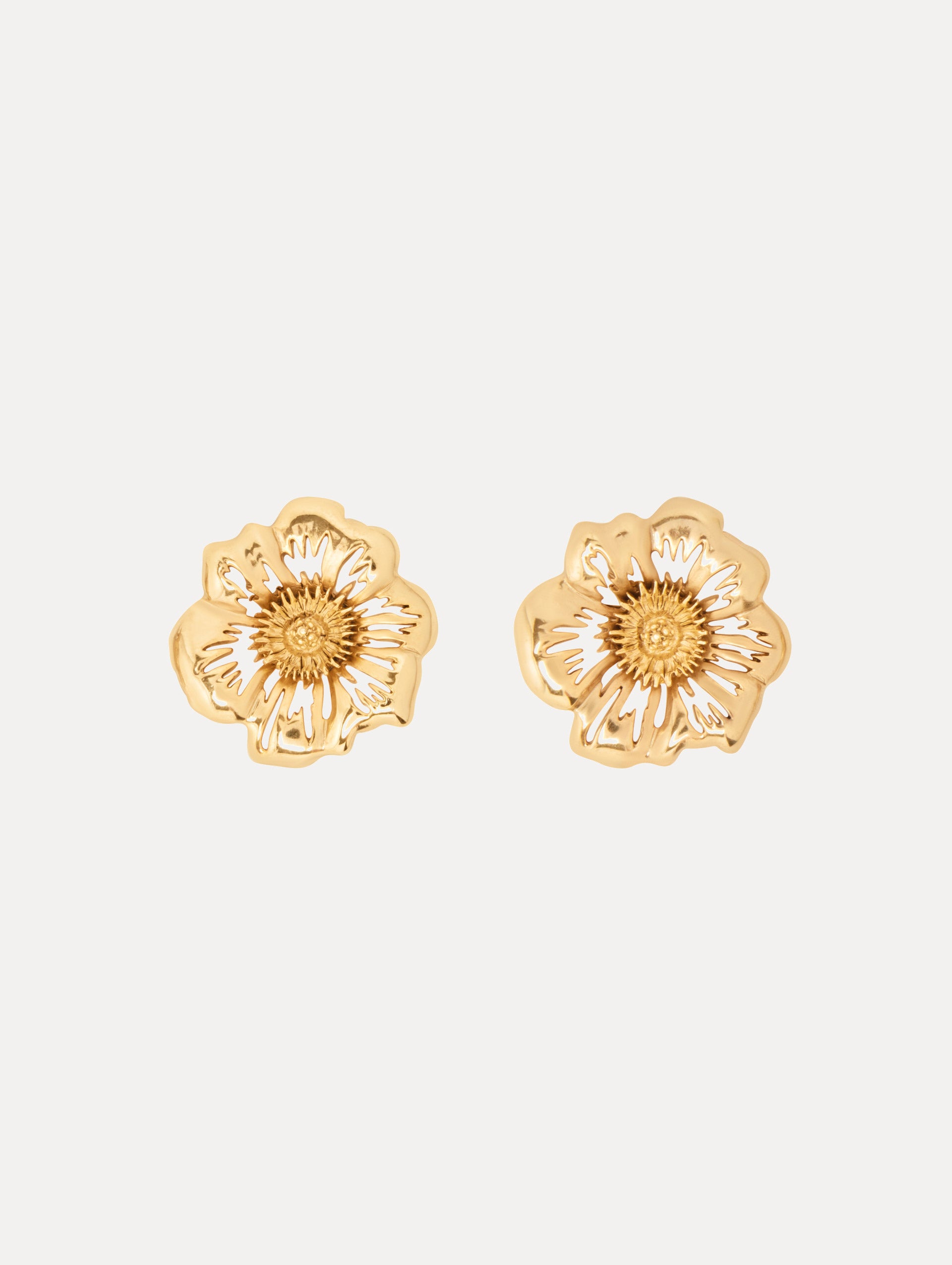 Large Poppy Gold Earrings Front View