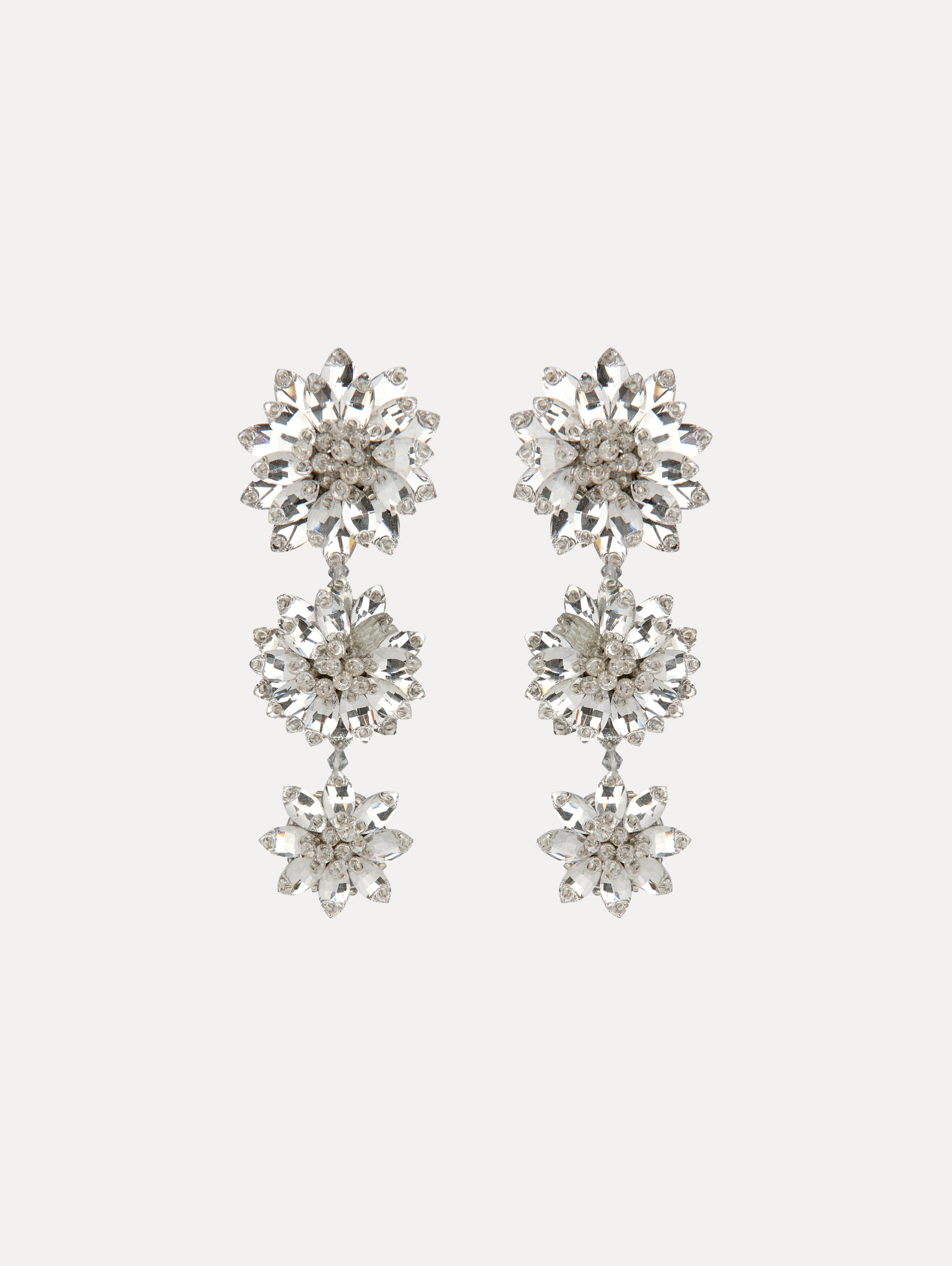 Triple Flower Drop Earrings Front View