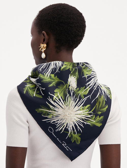 Chrysanthemum Silk Twill Scarf Back View